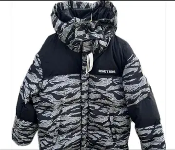 새상품 샷 Schott 다운 자켓 XL 사이즈 블랙 카모플라쥬 카모플라주