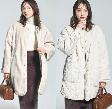 워셔블 리버서블 퍼 퀼팅 미들 코트 코카