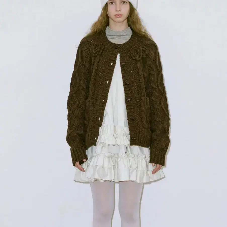 Sinoon Flower Knit Cardigan Deep Brown