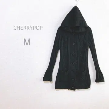 [CHERRYPOP] 니트 후드 가디건 Y2K 헤이세이 갸루 블랙