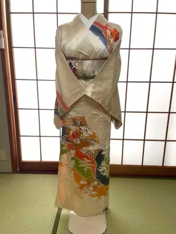 베이지 호몬기 와 후쿠로 오비 허리띠 오비 장식 천 4종 세트