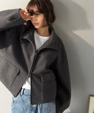 미사용 새상품 클래식 엘프 숏 기장 더블 ZIP 블루종