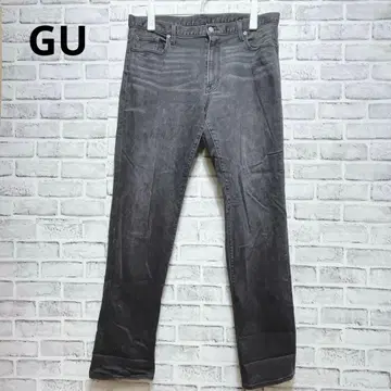 [ GU ] 지유 블랙 데님 팬츠 스트레이트 남성용 청바지