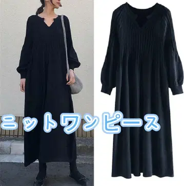 블랙 니트 원피스 긴팔