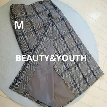 뷰티 앤 유스 체크 롱 스커트 랩스커트 M