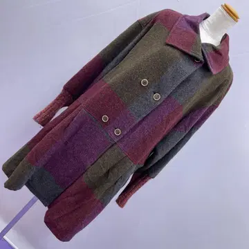 3732 이오콤이오 어두운 빨간색 그린 컬러 울 코트 롱 코트