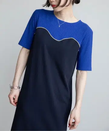 VACANCY 반팔 롱 원피스 청록색