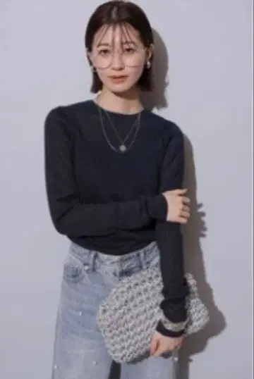 Arpege story 라메 리브 니트 네이비