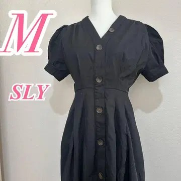 SLY 스라이 블랙 반팔 셔츠 원피스 M 플레어 스커트 맥시 길이