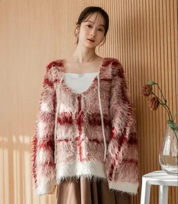 [ mideal ] 체크 샤기 니트 풀오버