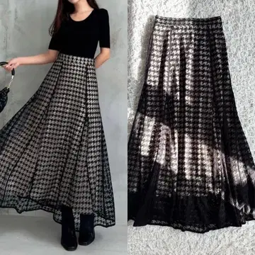 [ 새상품급 ] 리젝시 RESEXXY 하운드 투스 시어 플레어 스커트