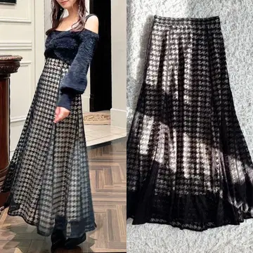 [ 새상품급 ] 리젝시 RESEXXY 하운드 투스 시어 플레어 스커트