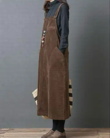 XL 사이즈 브라운 코듀로이 오버롤 스커트 롱 체형 커버