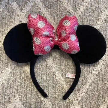 미니 스팽글 핑크 리본 머리띠