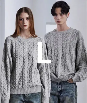 [ CLEL ] Foil Print Cable Crew Neck Knit