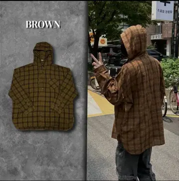 RADIANT 완판템 Brown check hoodie shirt