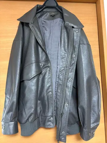 CLEL 빈티지 디자인 인조 가죽 블루종 블랙 계열 M