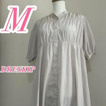 드레스킵 M 베이지 반팔 셔츠 원피스 폴리 롱 기장