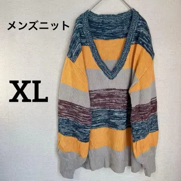 새상품급 멀티 컬러 XL 니트 스웨터 보더 노랑 V넥