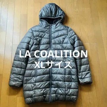 LA COALITION 미들 기장 충전솜 다운 코트 브라운 리버서블 후드