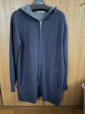 SWITCH MOTION 후드 부착 롱 코트 네이비