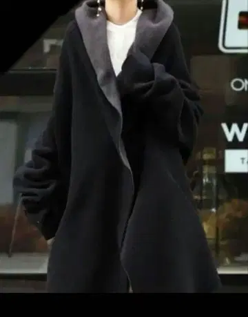 플리스 롱 코트 후드 부착 블랙