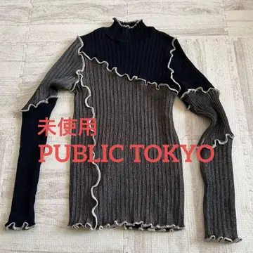[ 미사용 ] PUBLIC TOKYO 리브 니트 스웨터 프리 사이즈 블랙