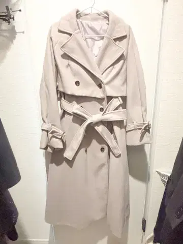 핑크 베이지 코트 허리 벨트 포함