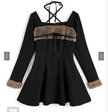 GRL 홀터넥 퍼 리본 미니 플레어 원피스[tu1914]