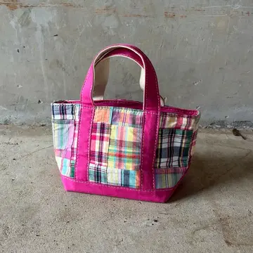 [ 레어 ] L.L.Bean 마드라스 체크 패치워크 미니 토트백