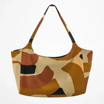 프린트 코튼 맥시 백 M 골든 브라운