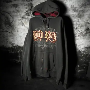 하드 록 카페 / Y2K 지퍼 후드티 / 블랙 x 빨간색