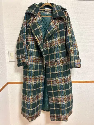 ABITOKYO 체크 무늬 롱 코트 (울 혼방)