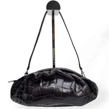 컨디션 최상 FURLA 훌라 핸드백 숄더 브라운 가죽 악어 엠보싱