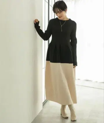 OPAQUE.CLIP 블로킹 니트 원피스 [ 세탁기 사용 가능 ] 오페크