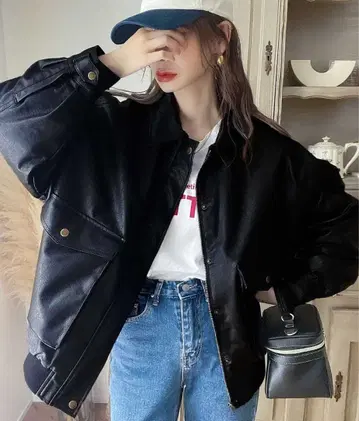 JaVa 자바 콜라보 페이크 가죽 빈티지 오버 사이즈 블루종