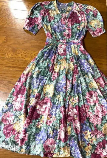 70년대 구제 의류 유럽 프랑스 앤티크 빈티지 꽃무늬 원피스 드레스