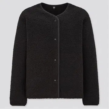 유니클로 블랙 보아 플리스 크루넥 가디건