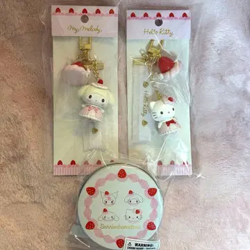 딸기 휘핑 케이크 헬로키티 마이멜로디 키링 틴 케이스