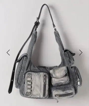 멀티 포켓 데님 원숄더 그레이 데님