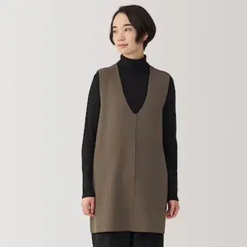 새상품급 무인양품 워셔블 밀라노 리브 롱 베스트 M