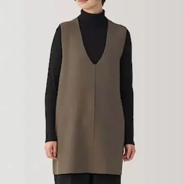 새상품급 무인양품 워셔블 밀라노 리브 롱 베스트 M