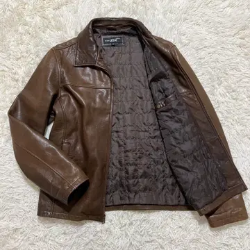 싱글 라이더 가죽 자켓 천연 가죽 집업 브라운 M
