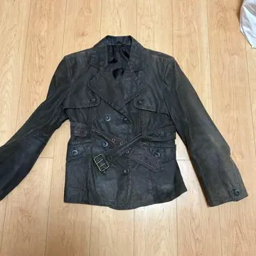 다크 브라운 더블 브레스트 가죽 자켓