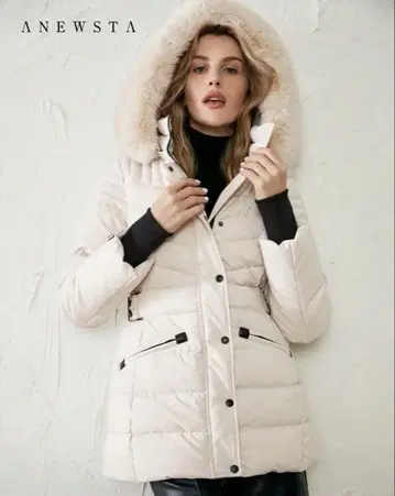 ANEWSTA 후드 부착 화이트 다운 자켓