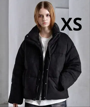 CLEL 볼륨 하이넥 숏 패딩 자켓 블랙 스웨이드 XS