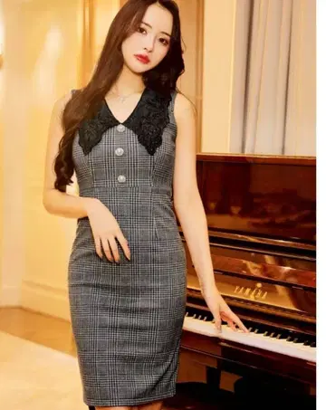 MOARADY [미사용 새상품] 체크 무늬 슬리브리스 원피스 S사이즈