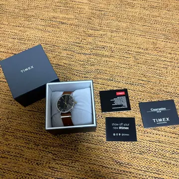 TIMEX 아날로그 시계 브라운 가죽