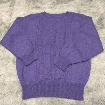 퍼플 케이블 니트 긴팔 스웨터
