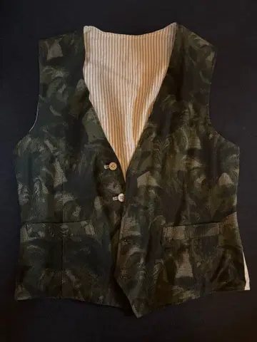 [ purple and yellow ] 카키 스트라이프 리버서블 베스트